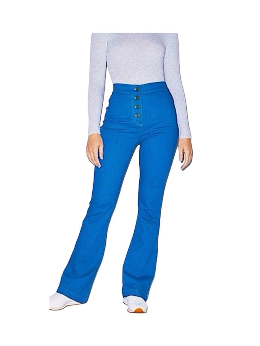 American Apparel The Button Flare Jeans Medium Blue Wash Stretch Jeans Size 25
